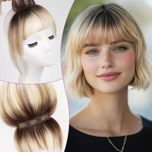 Vista 7 de EMMOR Flequillo con clip, flequillo de cabello 100% humano con 3 clips antideslizantes, extensiones de cabello superior de cobertura de 360°