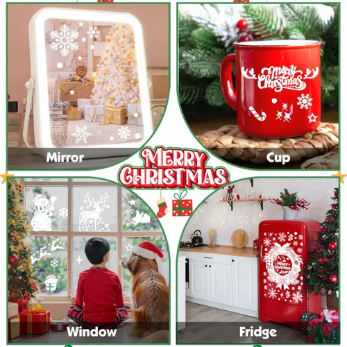 Vista 6 de 219 calcomanías de Navidad para ventanas, copos de nieve, decoración de Navidad, para interiores, con árbol de Navidad, Papá Noel, reno, decoración