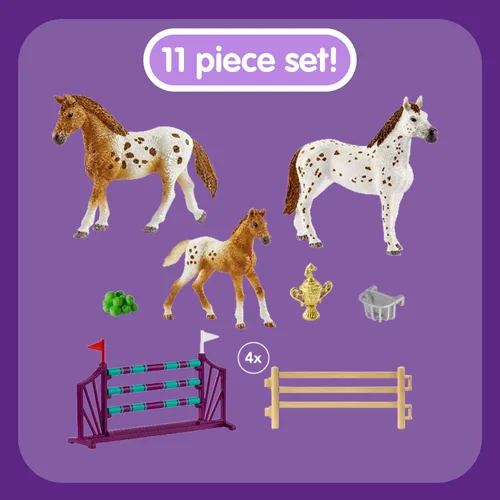 Vista 3 de Schleich Horse Club, juguetes de caballo para niñas y niños, juego de caballos de entrenamiento de torneo de Lisa con juguetes de caballo Appaloosa