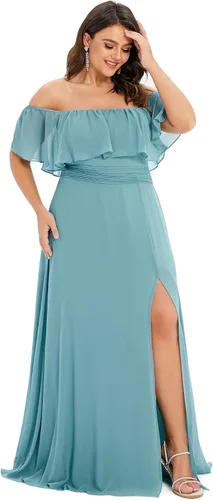 Vista 4 de Ever-Pretty Vestido formal de gasa con hombros descubiertos y mangas con volantes y abertura lateral para mujer 0968-PZUSA