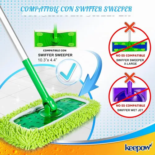 Vista 2 de KEEPOW - Juego de 2 almohadillas de microfibra de felpilla reutilizables compatibles con Swiffer Sweeper