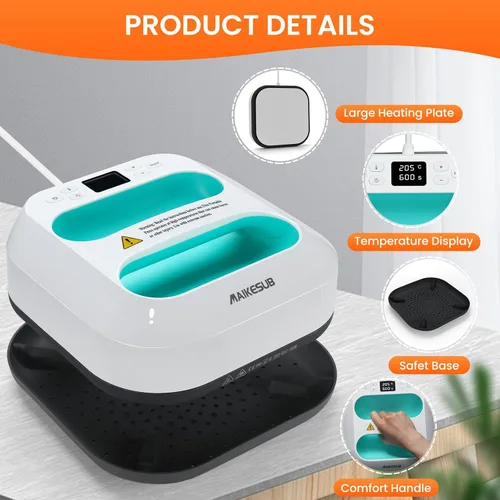 Vista 3 de Máquina de Prensa de Calor para Camisetas, Prensa de Calor Portátil 9.6"X9.6", Prensa de Plancha para Sublimación y Máquina de Prensa de Camisetas