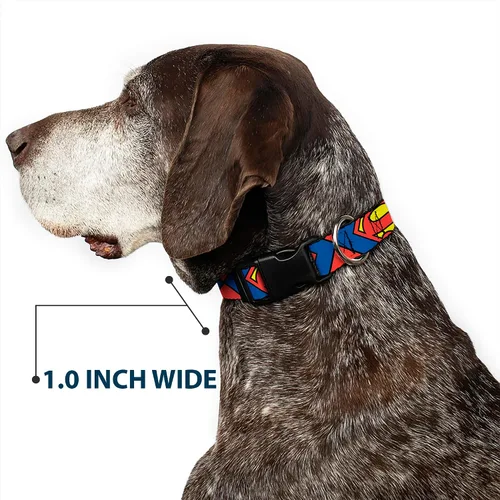 Vista 6 de Collar de clip de plástico con hebilla – Superman Shield CLOSE-UP azul/rojo/amarillo – 1.0 in de ancho – se adapta a cuello de 9 – 15 pulgadas
