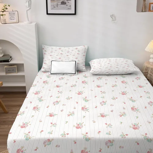 Vista 2 de Juego de sábanas de 3 piezas con estampado botánico floral, tamaño individual, sábanas y fundas de almohada estampadas – Sábana bajera ajustable