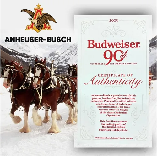 Vista 3 de Budweiser 2023 90th Anniversary Limited Edition Clydesdale Holiday Collectors Stein #44 - Taza de cerveza de cerámica para regalo de Navidad