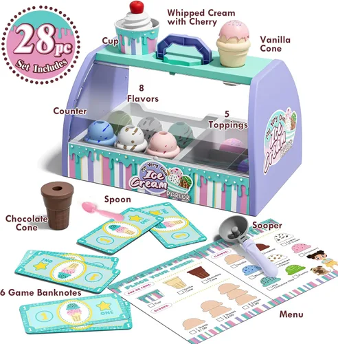 Vista 3 de Lehoo Castle Juguetes de helado para niños pequeños de 3 a 5 años, juguetes para niñas de 3 a 4 años, juego de tienda de helados para niños, regalo
