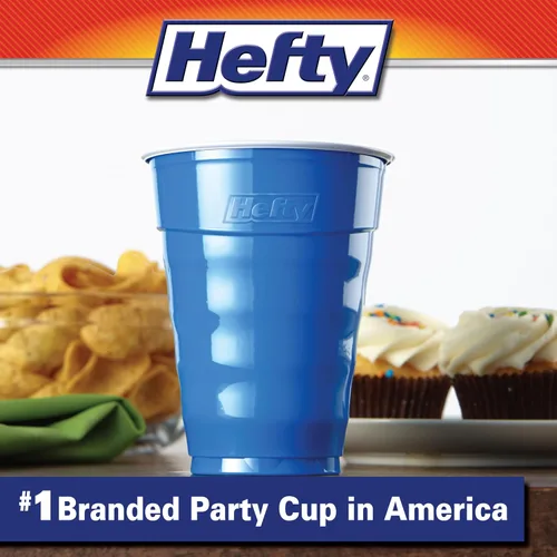 Vista 3 de Hefty Party On - Vasos de plástico desechables, color azul marino, 18 onzas, 120 unidades Bulk Pack, 18 Oz Blue Cups for Parties, Tailgates