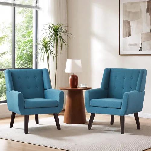 Vista 25 de HUIMO Silla de Acento para Sala de Estar, Sillón Tapizado con Botones Capitoné, Sillas de Sofá de Tela de Lino para Dormitorio, Sala de Estar, Silla