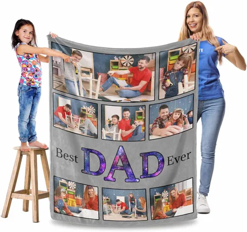 Vista 14 de Manta personalizada para el Día del Padre, regalos para papá, mantas personalizadas con fotos, mantas personalizadas de collage de fotos, manta suave