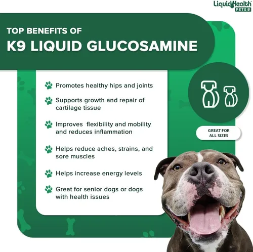 Vista 4 de Glucosamina K-9 de Liquid Health, Fórmula de Cadera y Articulaciones, 32 onza
