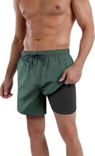 Vista 51 de Traje de baño para hombre con forro de compresión de secado rápido de 5.5 pulgadas con forro tipo bóxer amarillo (1-Yellowstar)
