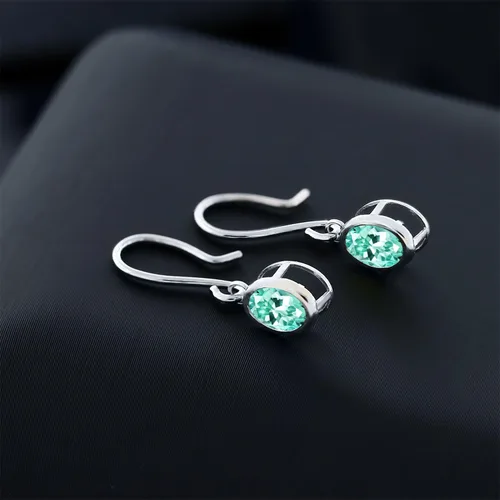 Vista 147 de Gem Stone King Aretes colgantes de plata de ley 925 de 0.276 x 0.197 in con piedra natal ovalada de alambre francés para mujer