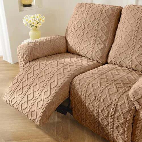 Vista 6 de vctops 6 Piezas Fundas de Sofá Reclinable Loveseat de Felpa con Jacquard Geométrico Suaves Peludas Esponjosas Protector de Muebles Antideslizante