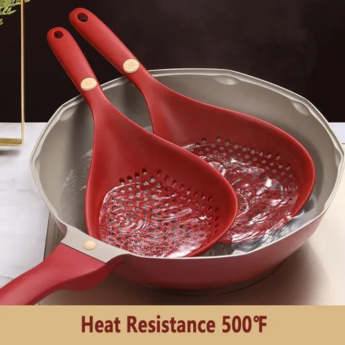 Vista 4 de Utensilios de cocina, colador de alimentos de silicona con asa, cuchara coladora grande, cuchara ranurada, resistente al calor para alimentos
