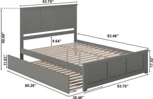 Vista 2 de AFI, Madison - Cama de plataforma Queen con estribo a juego y cama corrediza individual XL, color gris