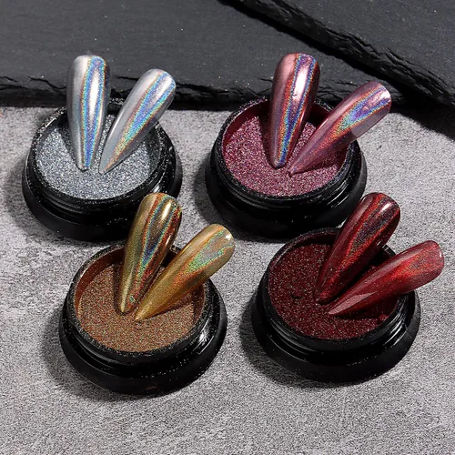 Vista 9 de Juego de polvos de uñas cromados de 16 colores, efecto espejo metálico holográfico Aurora Chameleon, pigmento con purpurina para esmalte de gel