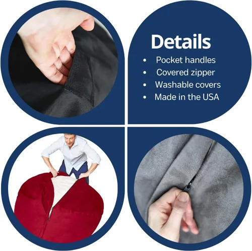 Vista 5 de Lumaland Silla Puf Lujosa Mediana de 3 pies con Funda de Microgamuza - Ultra Suave, Relleno de Espuma, Sofá Puf Lavable para Adultos, Adolescentes