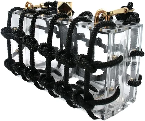 Vista 2 de DJBM Bolso de noche de acrílico transparente con diamantes de imitación brillantes, adornado con cristales con purpurina, nudo de cuerda, bolso