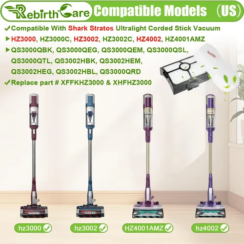 Vista 2 de Rebirthcare Filtros de repuesto HZ3000 HZ4002 para aspiradora Shark HZ4002 HZ4001AMZ HZ3002 HZ3000 Stratos, 2 HEPA+4 filtros de espuma y fieltro