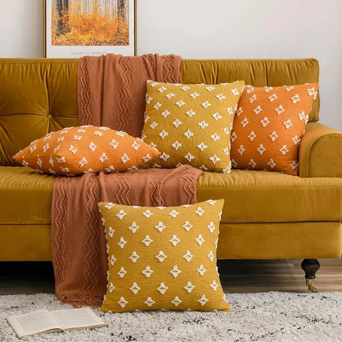 Vista 6 de MIULEE Juego de 2 fundas de almohada decorativas de jacquard rombo, mezcla de fundas de almohada impermeables de 18 x 18 pulgadas, color amarillo