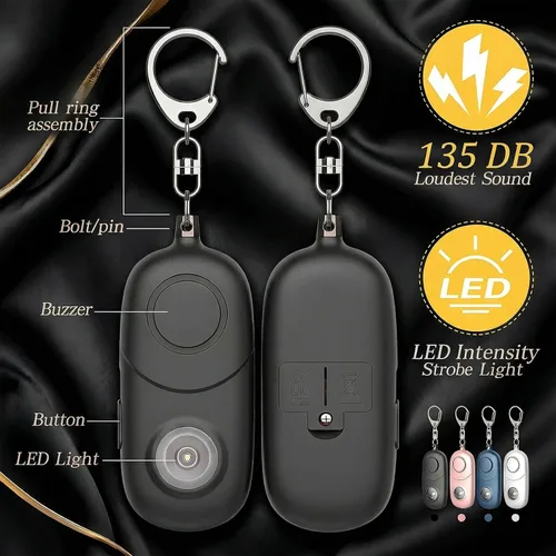 Vista 8 de Alarma personal para mujeres, llavero de alarma: Qoosea 135dB llavero de emergencia sirena con luz estroboscópica sirena fuerte para mujeres, niños