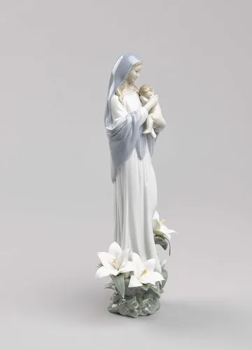 Vista 4 de LLADRÓ Figura de la Virgen de las Flores. Figura de porcelana de la Virgen María.