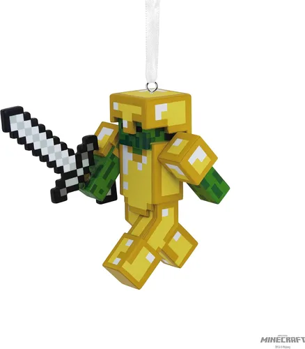 Vista 5 de Adorno de Navidad colgante de Hallmark Minecraft Zombie con espada y armadura, resina