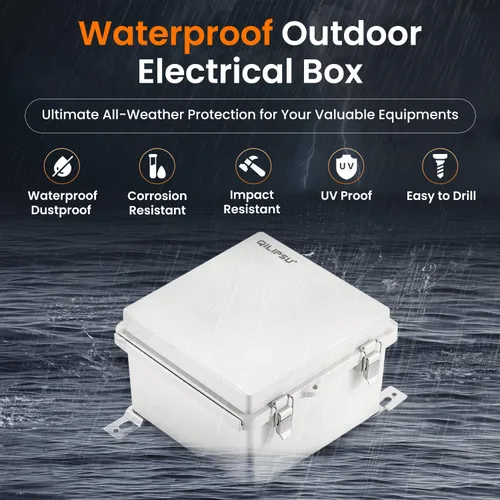 Vista 2 de QILIPSU - Caja de conexiones de acero inoxidable con tapa, bisagras y placa de montaje, universal, impermeable IP67, plástico ABS, gris, recinto