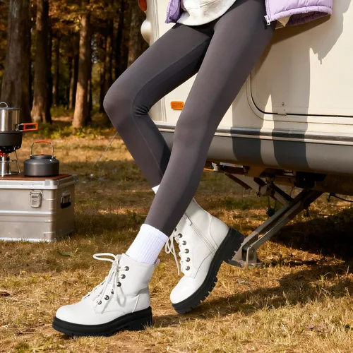 Vista 2 de DREAM PAIRS Botas de tobillo con cordones para mujer,Fuerte Blanco