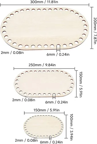 Vista 2 de Zerodis Base de cesta de madera, 3 piezas ovaladas de base de madera moldeadora redonda para tejer, suministros de ganchillo para hacer manualidades