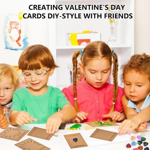 Vista 5 de Paquete de 24 tarjetas de San Valentín con gemas para el día de San Valentín, tarjetas con piedra de cristal en forma de corazón, divertida tarjeta