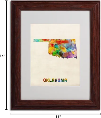 Vista 6 de Trademark Fine Art Mapa de Oklahoma - Arte enmarcado enmarcada de Michael Tompsett en marco de madera, 11 x 14 pulgadas
