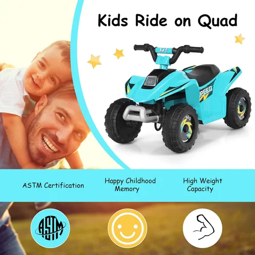 Vista 4 de HOMGX - Cuatrimoto para niños, mini cuádruple eléctrico con ruedas antideslizantes, 4 ruedas alimentadas por batería de 6 V para niños con 2