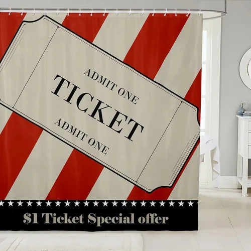 Vista 30 de Homewish Theater Cinema Poster Shower Curtain Set,Retro Movie Bathroom Curtain,Kids Girls Teens Popcorn Waterproof Fabrics Movie Night Bathroom