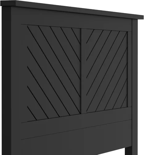 Vista 9 de ComfIQ Serene - Cabecera de madera de álamo tamaño completo en negro, panel de granja moderno con ranurado en chevron, estilo costero casual, fácil