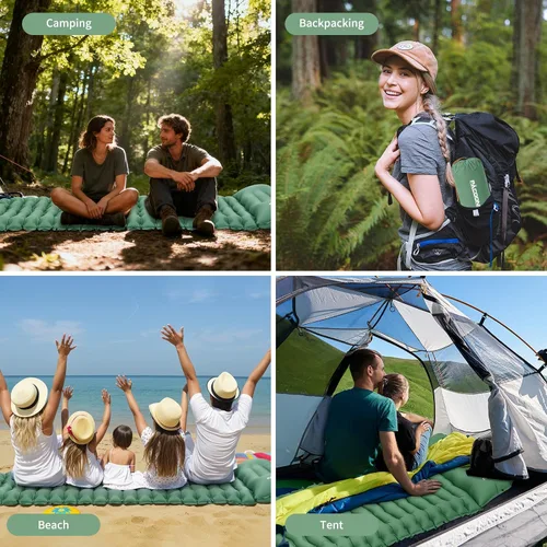 Vista 7 de Colchoneta de dormir para campamento, diseño conectable para doble colchoneta, colchoneta inflable ultraligera con almohada, bomba de pie
