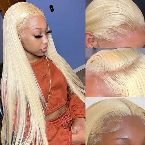Vista 10 de Myecool Peluca de cabello humano con encaje frontal 613 de 26 pulgadas, 13 x 5, lacio, 613 HD, encaje frontal, cabello humano prearrancado, nudos