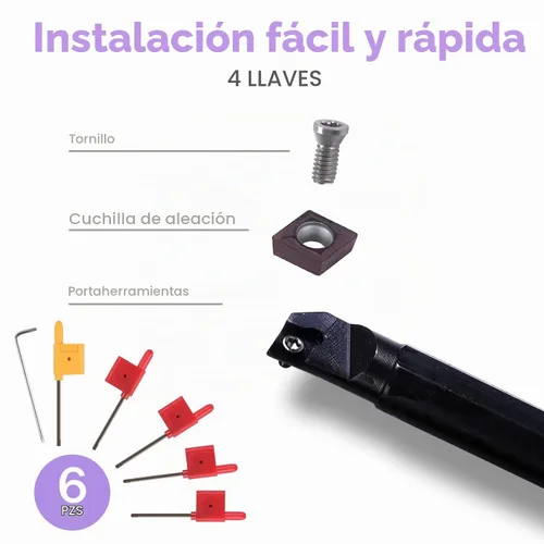 Vista 5 de Juego de 15 piezas de barra perforadora interna indexable para torno - 5 piezas de soporte para herramientas de torno de metal - 10 insertos de 5