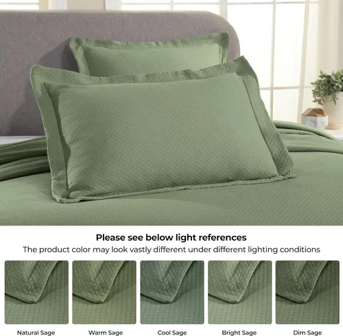 Vista 6 de Cubrecama doble Superior Diamond Solitaire de algodón de primera calidad Jacquard Matelassé con fundas de almohada a tono, color aguamarina, Verde