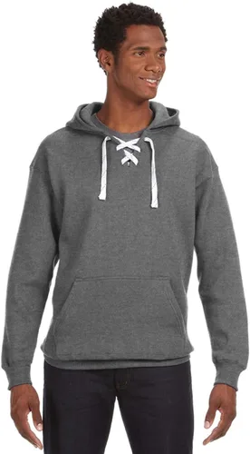 Vista 5 de J. America NCAA Sudadera deportiva con cordones y capucha para hombre Ceniza jaspeado
