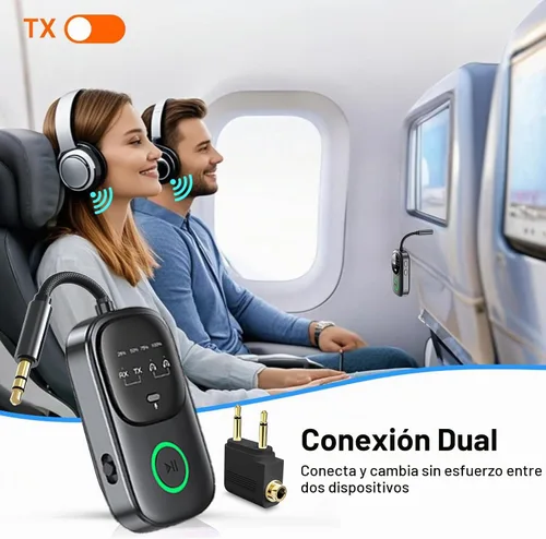 Vista 4 de Receptor transmisor Bluetooth 5.4, adaptador de audio inalámbrico 2 en 1 para avión, TV, estéreo de automóvil y hogar, conecta 2 AirPods