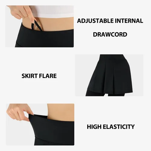 Vista 4 de ANIVIVO Leggings con forro polar hasta la rodilla para mujer, con falda, cálidos, de invierno, con falda para mujer, cintura alta, bolsillos