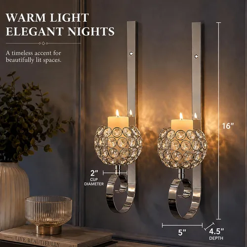 Vista 4 de Crystal Candle Sconces for Wall Metal Candle Holders for Wall Home Décor