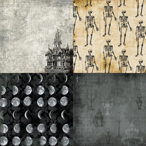 Vista 3 de Álbum de recortes de puntos con tema de feliz Halloween, papel de álbum de recortes, papel de castillo silencioso, para hacer tarjetas, fondo