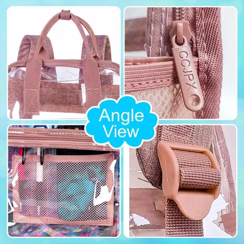 Vista 7 de TXHVO Mochila transparente, resistente bolsa transparente para libros, mochilas de PVC transparente para hombres y mujeres