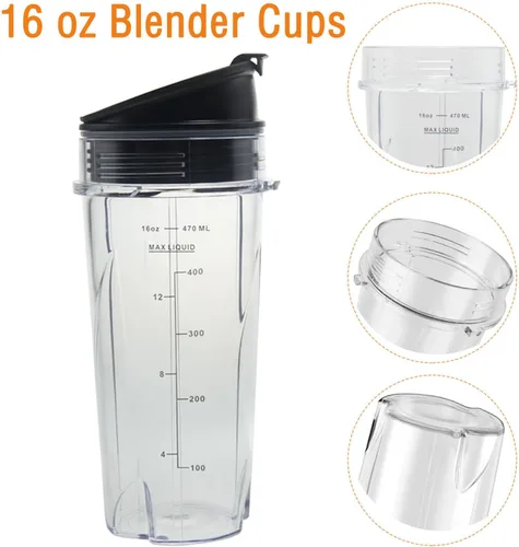 Vista 5 de Vasos de repuesto de 16 onzas para licuadora personal compacta Ninja QB3001SS, juego de tazas de 16 onzas para licuadora profesional Ninja BL770