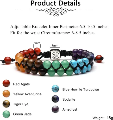 Vista 2 de Jovivi Pulseras de cuentas de chakras para mujeres y hombres 0.236 pulgadas (0.236 in) natural 7 chakras curación árbol de cristal pulsera elástica