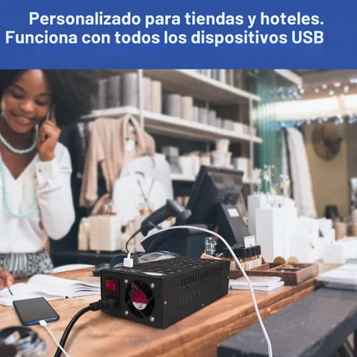 Vista 5 de Estación de carga USB de 60 puertos con protección inteligente, organizador de estación de carga USB multipuerto para centros comerciales