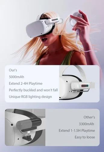 Vista 4 de Paquete de batería para Oculus Quest 2, accesorios para auriculares Oculus Quest 2, 5000mAh Extended Power Compatible con Meta Quest 2 Oculus