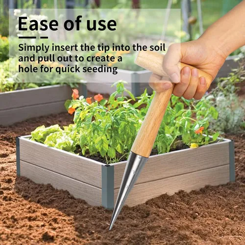 Vista 5 de FLORA GUARD - Herramienta de jardín para semillas, de acero con mango de madera Dibber de semillas de mano para plantar bulbos, sembrar semillas